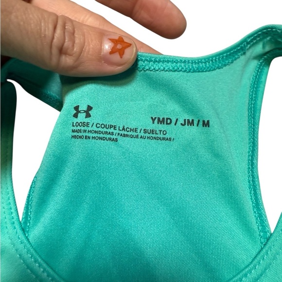 Under Armour Girls Medium Teal Racerback Tank Top Loose Fit Graphic Active - Picture 3 of 7